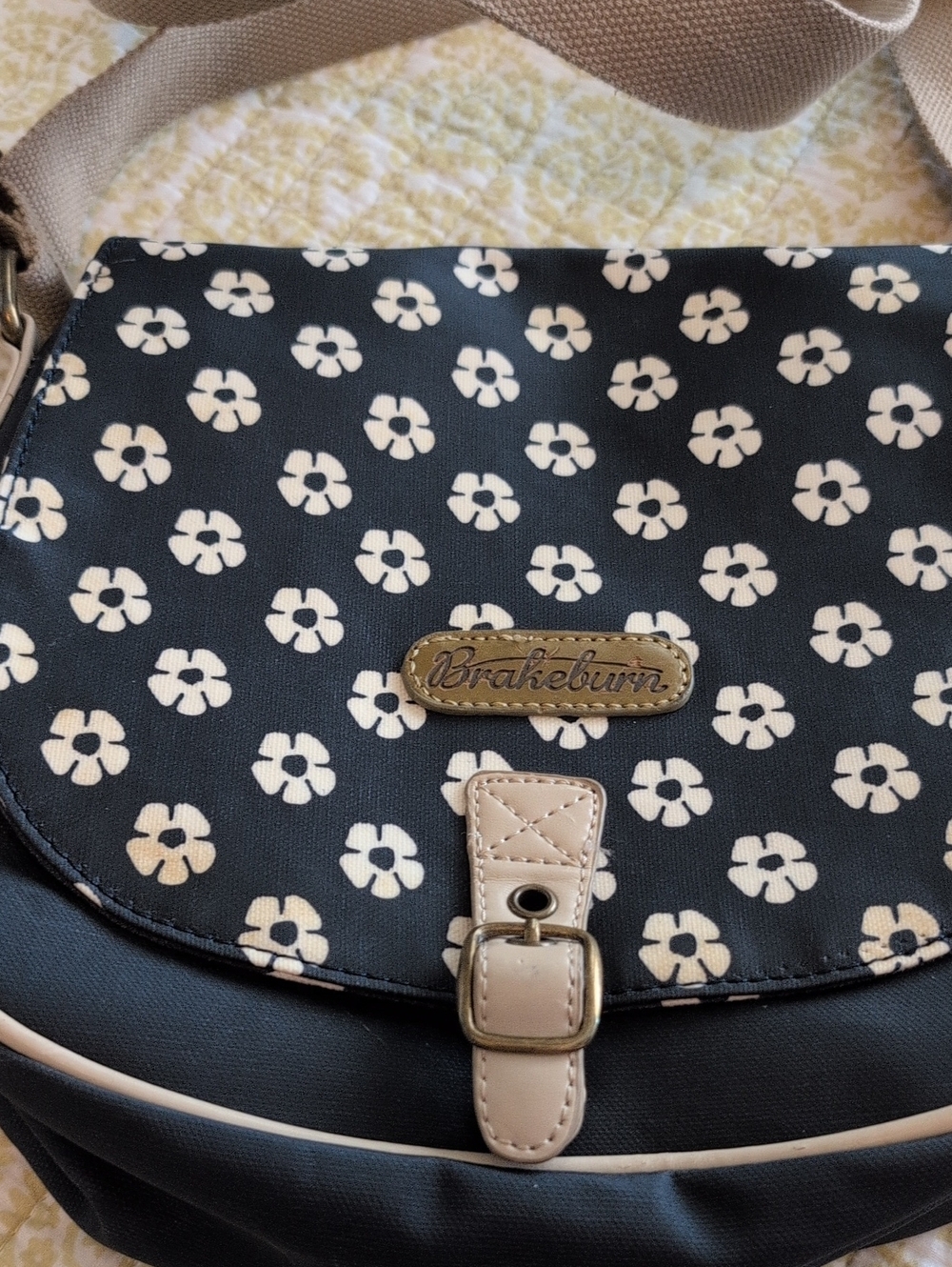 Brakeburn Navy Floral Crossbody Bag with Cream Trim